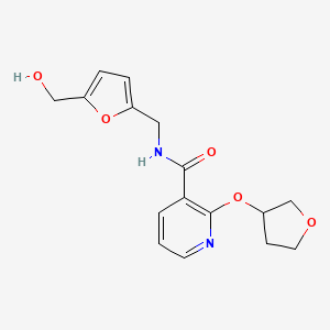 molecular formula C16H18N2O5 B2978427 N-((5-(hydroxymethyl)furan-2-yl)methyl)-2-((tetrahydrofuran-3-yl)oxy)nicotinamide CAS No. 2034359-80-1