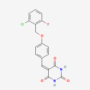 molecular formula C18H12ClFN2O4 B2978430 5-({4-[(2-chloro-6-fluorobenzyl)oxy]phenyl}methylene)-2,4,6(1H,3H,5H)-pyrimidinetrione CAS No. 430469-95-7