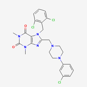 molecular formula C25H25Cl3N6O2 B2978432 8-((4-(3-chlorophenyl)piperazin-1-yl)methyl)-7-(2,6-dichlorobenzyl)-1,3-dimethyl-1H-purine-2,6(3H,7H)-dione CAS No. 868146-96-7