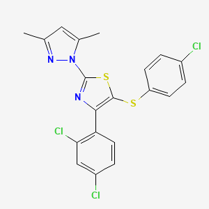 5-(4-Chlorophenyl)sulfanyl-4-(2,4-dichlorophenyl)-2-(3,5-dimethylpyrazol-1-yl)-1,3-thiazole