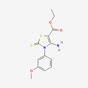 molecular formula C13H14N2O3S2 B2978600 ethyl 4-amino-3-(3-methoxyphenyl)-2-sulfanylidene-2,3-dihydro-1,3-thiazole-5-carboxylate CAS No. 689772-33-6
