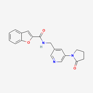 molecular formula C19H17N3O3 B2978648 N-((5-(2-oxopyrrolidin-1-yl)pyridin-3-yl)methyl)benzofuran-2-carboxamide CAS No. 2034464-36-1