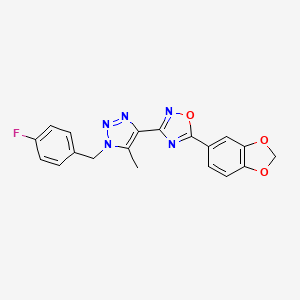 molecular formula C19H14FN5O3 B2978681 5-(1,3-benzodioxol-5-yl)-3-[1-(4-fluorobenzyl)-5-methyl-1H-1,2,3-triazol-4-yl]-1,2,4-oxadiazole CAS No. 1251630-79-1