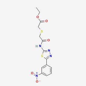 molecular formula C14H14N4O5S2 B2978748 Ethyl [(2-{[5-(3-nitrophenyl)-1,3,4-thiadiazol-2-yl]amino}-2-oxoethyl)sulfanyl]acetate CAS No. 394233-25-1