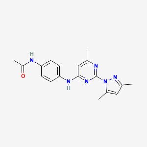 molecular formula C18H20N6O B2978853 N-(4-{[2-(3,5-dimethyl-1H-pyrazol-1-yl)-6-methylpyrimidin-4-yl]amino}phenyl)acetamide CAS No. 1004384-73-9