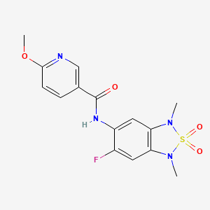 molecular formula C15H15FN4O4S B2978909 N-(6-fluoro-1,3-dimethyl-2,2-dioxido-1,3-dihydrobenzo[c][1,2,5]thiadiazol-5-yl)-6-methoxynicotinamide CAS No. 2034242-76-5