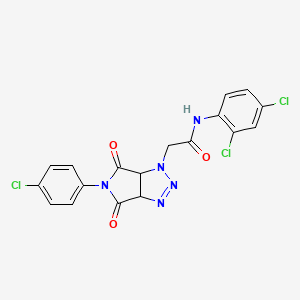 molecular formula C18H12Cl3N5O3 B2978916 2-(5-(4-chlorophenyl)-4,6-dioxo-4,5,6,6a-tetrahydropyrrolo[3,4-d][1,2,3]triazol-1(3aH)-yl)-N-(2,4-dichlorophenyl)acetamide CAS No. 1052612-48-2