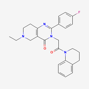 molecular formula C26H27FN4O2 B2978982 3-(2-(3,4-dihydroquinolin-1(2H)-yl)-2-oxoethyl)-6-ethyl-2-(4-fluorophenyl)-5,6,7,8-tetrahydropyrido[4,3-d]pyrimidin-4(3H)-one CAS No. 1286702-13-3