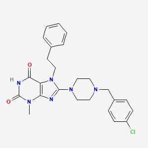 molecular formula C25H27ClN6O2 B2979002 8-(4-(4-氯苄基)哌嗪-1-基)-3-甲基-7-苯乙基-1H-嘌呤-2,6(3H,7H)-二酮 CAS No. 886910-50-5