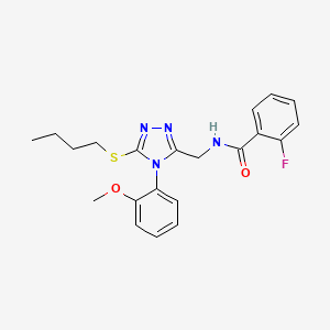 molecular formula C21H23FN4O2S B2979019 N-{[5-(butylsulfanyl)-4-(2-methoxyphenyl)-4H-1,2,4-triazol-3-yl]methyl}-2-fluorobenzamide CAS No. 391898-69-4
