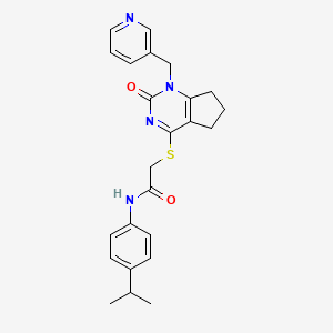 molecular formula C24H26N4O2S B2979025 2-({2-oxo-1-[(pyridin-3-yl)methyl]-1H,2H,5H,6H,7H-cyclopenta[d]pyrimidin-4-yl}sulfanyl)-N-[4-(propan-2-yl)phenyl]acetamide CAS No. 946271-01-8
