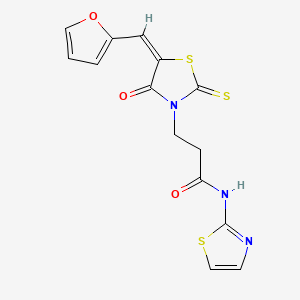 (E)-3-(5-(furan-2-ylmethylene)-4-oxo-2-thioxothiazolidin-3-yl)-N-(thiazol-2-yl)propanamide