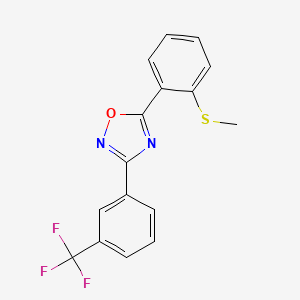 molecular formula C16H11F3N2OS B2979060 Methyl 2-{3-[3-(trifluoromethyl)phenyl]-1,2,4-oxadiazol-5-yl}phenyl sulfide CAS No. 339015-63-3