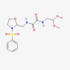 molecular formula C16H23N3O7S B2979066 N1-(2,2-dimethoxyethyl)-N2-((3-(phenylsulfonyl)oxazolidin-2-yl)methyl)oxalamide CAS No. 868981-67-3