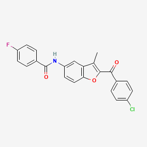 molecular formula C23H15ClFNO3 B2979067 N-[2-(4-chlorobenzoyl)-3-methyl-1-benzofuran-5-yl]-4-fluorobenzamide CAS No. 923194-03-0