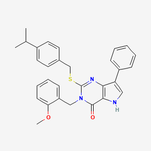 molecular formula C30H29N3O2S B2979073 2-((4-isopropylbenzyl)thio)-3-(2-methoxybenzyl)-7-phenyl-3H-pyrrolo[3,2-d]pyrimidin-4(5H)-one CAS No. 2034373-27-6