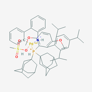 molecular formula C56H75NO5PPdS+ B2979083 Bis(1-adamantyl)-[3,6-dimethoxy-2-[2,4,6-tri(propan-2-yl)phenyl]phenyl]phosphanium;methanesulfonic acid;palladium(2+);(2-phenylphenyl)azanide CAS No. 1445972-29-1
