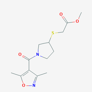 molecular formula C13H18N2O4S B2979092 Methyl 2-((1-(3,5-dimethylisoxazole-4-carbonyl)pyrrolidin-3-yl)thio)acetate CAS No. 2034408-08-5