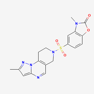 molecular formula C18H17N5O4S B2979142 3-methyl-5-((2-methyl-8,9-dihydropyrazolo[1,5-a]pyrido[3,4-e]pyrimidin-7(6H)-yl)sulfonyl)benzo[d]oxazol-2(3H)-one CAS No. 1797368-16-1