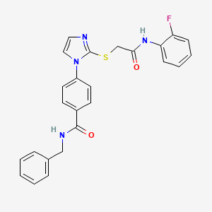 molecular formula C25H21FN4O2S B2979216 N-benzyl-4-[2-({[(2-fluorophenyl)carbamoyl]methyl}sulfanyl)-1H-imidazol-1-yl]benzamide CAS No. 1207026-88-7