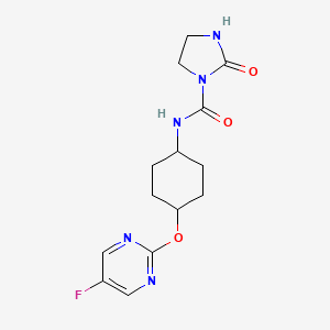 molecular formula C14H18FN5O3 B2979249 2-oxo-N-[(1r,4r)-4-[(5-fluoropyrimidin-2-yl)oxy]cyclohexyl]imidazolidine-1-carboxamide CAS No. 2034280-28-7