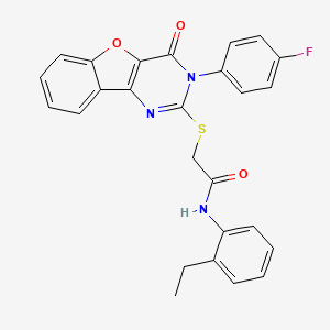 molecular formula C26H20FN3O3S B2979257 N-(2-ethylphenyl)-2-((3-(4-fluorophenyl)-4-oxo-3,4-dihydrobenzofuro[3,2-d]pyrimidin-2-yl)thio)acetamide CAS No. 866896-90-4