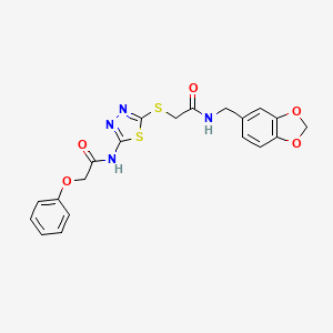 molecular formula C20H18N4O5S2 B2979323 N-(benzo[d][1,3]dioxol-5-ylmethyl)-2-((5-(2-phenoxyacetamido)-1,3,4-thiadiazol-2-yl)thio)acetamide CAS No. 893140-23-3