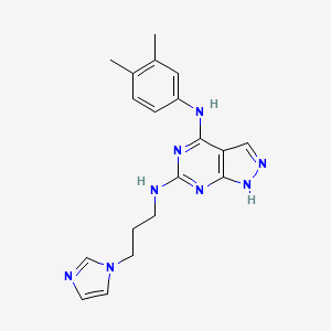 molecular formula C19H22N8 B2979448 N6-(3-(1H-imidazol-1-yl)propyl)-N4-(3,4-dimethylphenyl)-1H-pyrazolo[3,4-d]pyrimidine-4,6-diamine CAS No. 1105205-49-9