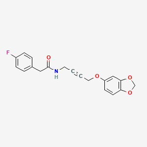 molecular formula C19H16FNO4 B2979462 N-(4-(benzo[d][1,3]dioxol-5-yloxy)but-2-yn-1-yl)-2-(4-fluorophenyl)acetamide CAS No. 1428347-79-8