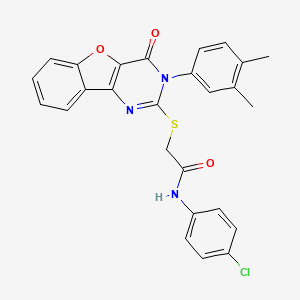 molecular formula C26H20ClN3O3S B2979485 N-(4-chlorophenyl)-2-{[5-(3,4-dimethylphenyl)-6-oxo-8-oxa-3,5-diazatricyclo[7.4.0.0^{2,7}]trideca-1(9),2(7),3,10,12-pentaen-4-yl]sulfanyl}acetamide CAS No. 872207-92-6