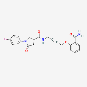 molecular formula C22H20FN3O4 B2979488 N-(4-(2-carbamoylphenoxy)but-2-yn-1-yl)-1-(4-fluorophenyl)-5-oxopyrrolidine-3-carboxamide CAS No. 1421482-55-4