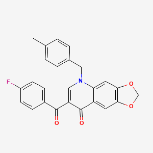 molecular formula C25H18FNO4 B2979608 7-(4-fluorobenzoyl)-5-[(4-methylphenyl)methyl]-2H,5H,8H-[1,3]dioxolo[4,5-g]quinolin-8-one CAS No. 902507-32-8