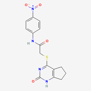 molecular formula C15H14N4O4S B2979759 N-(4-nitrophenyl)-2-({2-oxo-1H,2H,5H,6H,7H-cyclopenta[d]pyrimidin-4-yl}sulfanyl)acetamide CAS No. 946269-49-4