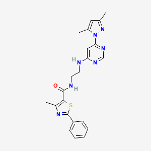 molecular formula C22H23N7OS B2979767 N-(2-((6-(3,5-dimethyl-1H-pyrazol-1-yl)pyrimidin-4-yl)amino)ethyl)-4-methyl-2-phenylthiazole-5-carboxamide CAS No. 1169968-54-0