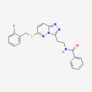 molecular formula C21H18FN5OS B2979770 N-(2-(6-((2-氟苄基)硫代)-[1,2,4]三唑并[4,3-b]哒嗪-3-基)乙基)苯甲酰胺 CAS No. 872994-39-3