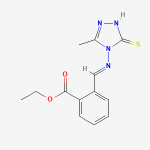 molecular formula C13H14N4O2S B2979785 ethyl 2-[(E)-(3-methyl-5-sulfanylidene-1H-1,2,4-triazol-4-yl)iminomethyl]benzoate CAS No. 632290-22-3