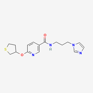 molecular formula C16H20N4O2S B2979792 N-(3-(1H-imidazol-1-yl)propyl)-6-((tetrahydrothiophen-3-yl)oxy)nicotinamide CAS No. 2034444-39-6