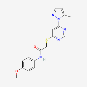 molecular formula C17H17N5O2S B2979794 N-(4-methoxyphenyl)-2-((6-(5-methyl-1H-pyrazol-1-yl)pyrimidin-4-yl)thio)acetamide CAS No. 1251604-53-1