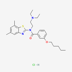 molecular formula C27H38ClN3O2S B2979873 N-(2-(diethylamino)ethyl)-N-(5,7-dimethylbenzo[d]thiazol-2-yl)-3-(pentyloxy)benzamide hydrochloride CAS No. 1215633-67-2