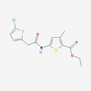 molecular formula C14H14ClNO3S2 B2979894 Ethyl 5-(2-(5-chlorothiophen-2-yl)acetamido)-3-methylthiophene-2-carboxylate CAS No. 921776-25-2