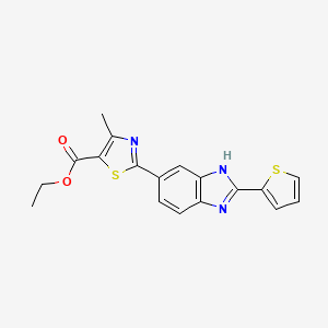 molecular formula C18H15N3O2S2 B2979909 Ethyl 2-[(2-(2-thienyl)benzimidazol)-6-yl]-4-methylthiazole-5-carboxylate CAS No. 1965304-77-1