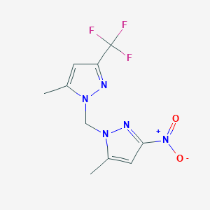 molecular formula C10H10F3N5O2 B2979927 5-Methyl-1-((5-methyl-3-(trifluoromethyl)-1H-pyrazol-1-yl)methyl)-3-nitro-1H-pyrazole CAS No. 1006951-94-5