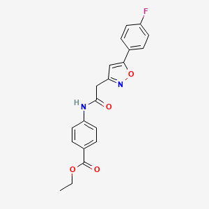 molecular formula C20H17FN2O4 B2980005 Ethyl 4-(2-(5-(4-fluorophenyl)isoxazol-3-yl)acetamido)benzoate CAS No. 953227-93-5