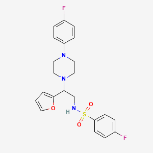 molecular formula C22H23F2N3O3S B2980019 4-fluoro-N-(2-(4-(4-fluorophenyl)piperazin-1-yl)-2-(furan-2-yl)ethyl)benzenesulfonamide CAS No. 877648-28-7