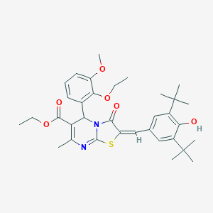 molecular formula C34H42N2O6S B298003 ethyl (2E)-2-[(3,5-ditert-butyl-4-hydroxyphenyl)methylidene]-5-(2-ethoxy-3-methoxyphenyl)-7-methyl-3-oxo-5H-[1,3]thiazolo[3,2-a]pyrimidine-6-carboxylate 