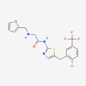 molecular formula C18H15ClF3N3O2S B2980063 N-(5-{[2-chloro-5-(trifluoromethyl)phenyl]methyl}-1,3-thiazol-2-yl)-2-{[(furan-2-yl)methyl]amino}acetamide CAS No. 780819-01-4