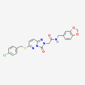 molecular formula C22H18ClN5O4S B2980131 N-[(2H-1,3-benzodioxol-5-yl)methyl]-2-(6-{[(4-chlorophenyl)methyl]sulfanyl}-3-oxo-2H,3H-[1,2,4]triazolo[4,3-b]pyridazin-2-yl)acetamide CAS No. 1040644-27-6