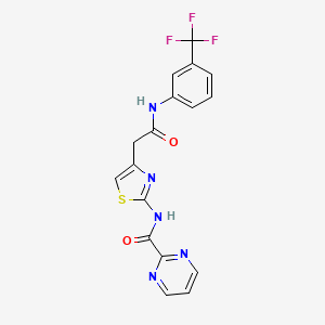 molecular formula C17H12F3N5O2S B2980165 N-(4-(2-oxo-2-((3-(trifluoromethyl)phenyl)amino)ethyl)thiazol-2-yl)pyrimidine-2-carboxamide CAS No. 1286720-98-6