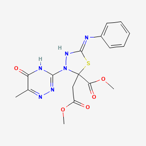 molecular formula C17H18N6O5S B2980178 Methyl 2-(2-methoxy-2-oxoethyl)-3-(6-methyl-5-oxo-4,5-dihydro-1,2,4-triazin-3-yl)-5-(phenylamino)-2,3-dihydro-1,3,4-thiadiazole-2-carboxylate CAS No. 955329-99-4