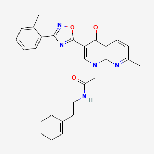 molecular formula C28H29N5O3 B2980195 N-(4-ethoxy-3-methoxybenzyl)-2-[3-isopropyl-6-(5-methyl-1,2,4-oxadiazol-3-yl)-2-oxo-2,3-dihydro-1H-benzimidazol-1-yl]acetamide CAS No. 1030132-65-0